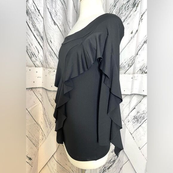 Susana Monaco ruffle top long sleeves black L - Picture 4 of 6
